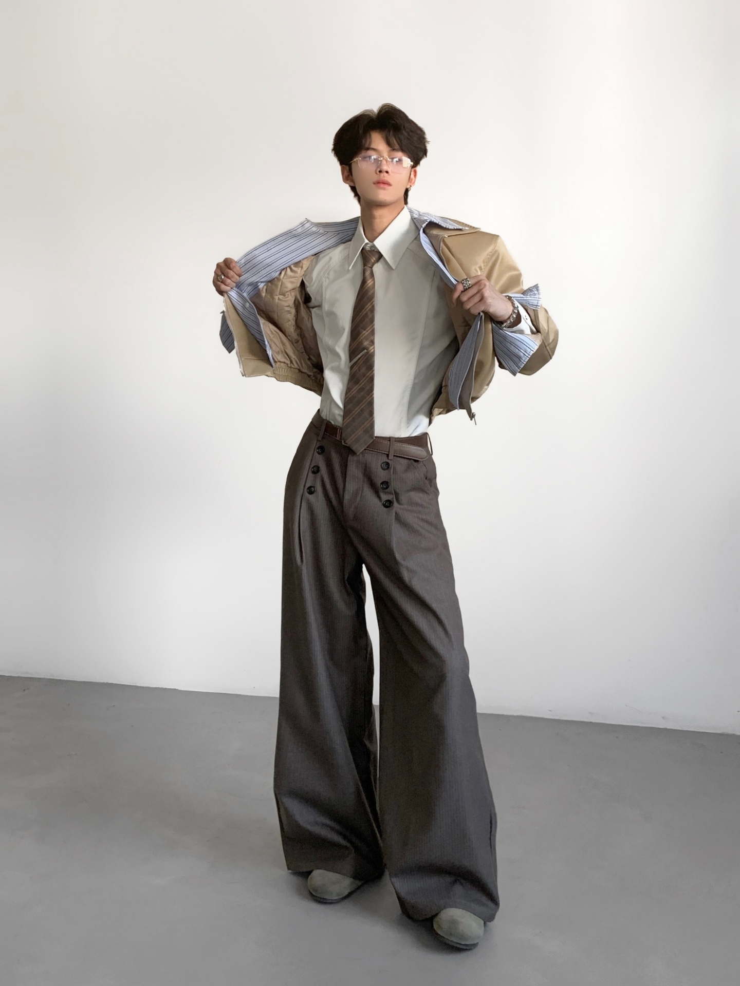 Tailored Trouser Wide - Męskie spodnie garniturowe Ace Tailors, casualowe,