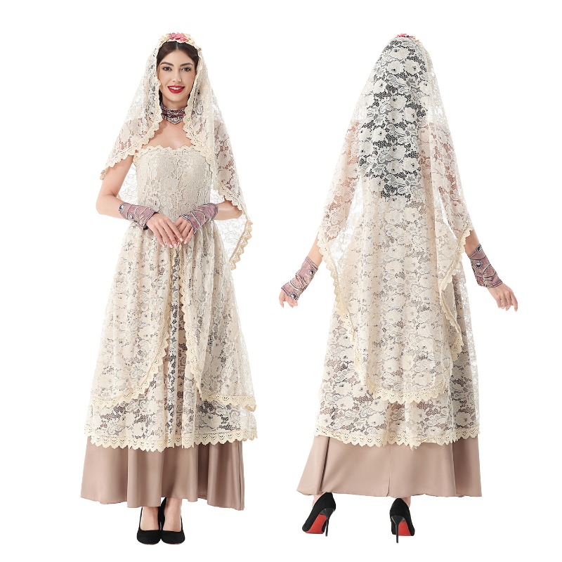 Wedding Dress - Damska, vintage sukienka maxi z koronkowymi