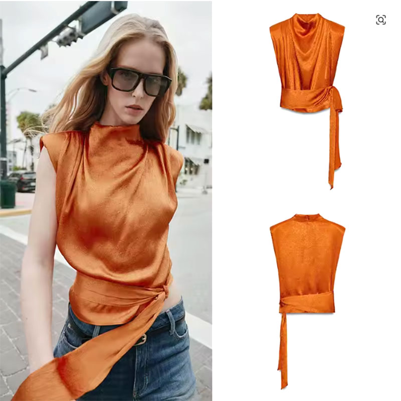 Silk Blouse - Satynowy krótki top bez rękawów z