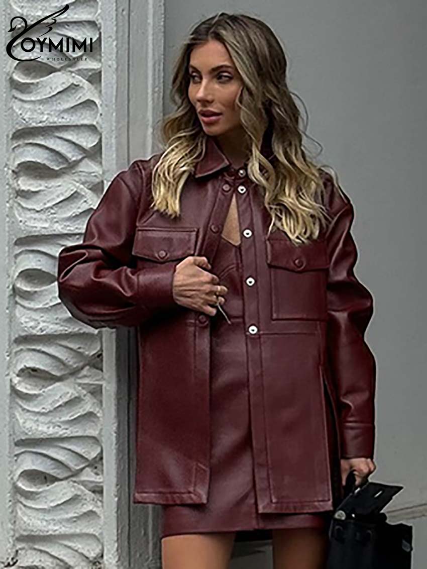 Oymimi Fashion Wine Red Pu Lea – Women'S Red Formal Wear recenzja i cena